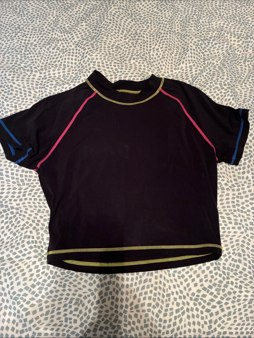 Black Crop Tee with Colorful Contrast Stitching